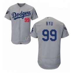 Mens Majestic Los Angeles Dodgers 99 Hyun Jin Ryu Gray Alternate Flex Base Authentic Collection 2018 World Series Jersey