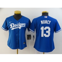 Women Dodgers 13 Max Muncy Royal Women 2020 Nike Cool Base Jersey