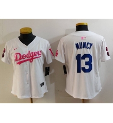 Women Los Angeles Dodgers 13 Max Muncy White Pink Vin  26 Kobe Patch Stitched Baseball Jersey