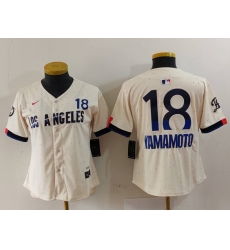 Women Los Angeles Dodgers 18 Yoshinobu Yamamoto Cream Stitched Jersey 8