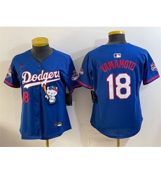 Women Los Angeles Dodgers 18 Yoshinobu Yamamoto Royal Hello Kitty Night 2025 World Series Champions Patch Stitched Baseball Jersey Women Los Angeles Dodgers 18 Yoshinobu Yamamoto Royal Hello Kitty Night 2025 World Series Champions Patch Stitched Baseball Jersey