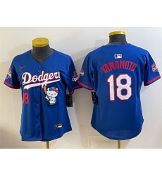 Women Los Angeles Dodgers 18 Yoshinobu Yamamoto Royal Hello Kitty Night 2025 World Series Champions Patch Stitched Baseball Jersey Women Los Angeles Dodgers 18 Yoshinobu Yamamoto Royal Hello Kitty Night 2025 World Series Champions Patch Stitched Baseball Jersey
