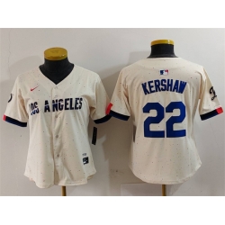 Women Los Angeles Dodgers 22 Clayton Kershaw Cream Stitched Jersey