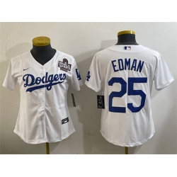 Women Los Angeles Dodgers 25 Tommy Edman White 2024 World Series Cool Base Stitched Baseball Jersey 