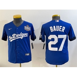 Women Los Angeles Dodgers 27 Trevor Bauer Blue 2024 World Series City Connect Cool Base Stitched Jersey