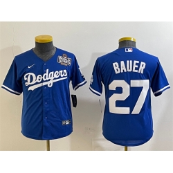 Women Los Angeles Dodgers 27 Trevor Bauer Blue 2024 World Series Cool Base Stitched Jersey