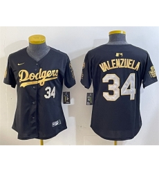 Women Los Angeles Dodgers 34 Toro Valenzuela Black Gold 2024 World Series With Fernando Memorial Patch Limited Stitched Baseball JerseyS 