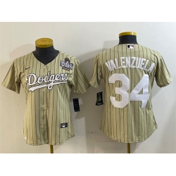 Women Los Angeles Dodgers 34 Toro Valenzuela Cream 2024 World Series Cool Base Stitched Baseball Jersey