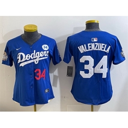 Women Los Angeles Dodgers 34 Toro Valenzuela Royal 2024 World Series With No  34 Patch Alternate Limited Stitched Baseball Jersey 