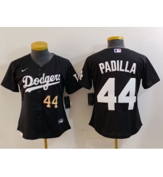 Women Los Angeles Dodgers 44 Vicente Padilla Black Stitched Jersey 2