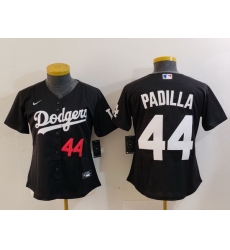 Women Los Angeles Dodgers 44 Vicente Padilla Black Stitched Jersey 6