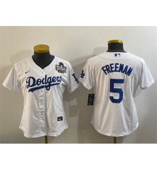 Women Los Angeles Dodgers 5 Freddie Freeman White 2024 World Series Cool Base Stitched Baseball Jersey 