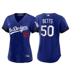 Women Los Angeles Dodgers 50 Mookie Betts 2021 Royal City Connect Cool Base Stitched Baseball Jersey