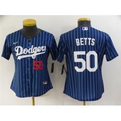 Women Los Angeles Dodgers 50 Mookie Betts Blue Stitched Baseball Jersey