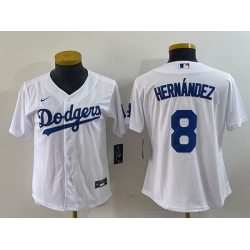 Women Los Angeles Dodgers 8 Enrique Hernandez White Stitched Jersey