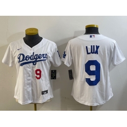 Women Los Angeles Dodgers 9 lux White Cool Base Stitched Baseball Jersey 3