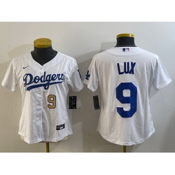 Women Los Angeles Dodgers 9 lux White Cool Base Stitched Baseball Jersey2