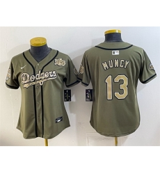 Women Los Angeles Dodgers Olive  13 Max Muncy 2026 Armed Forces Day Stitched Baseball Jersey