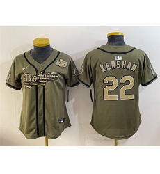 Women Los Angeles Dodgers Olive  22 Clayton Kershaw 2026 Armed Forces Day Stitched Baseball Jersey