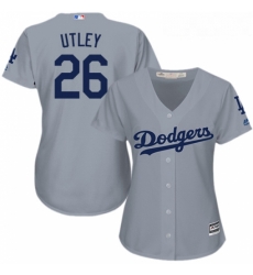 Womens Majestic Los Angeles Dodgers 26 Chase Utley Replica Grey Road Cool Base MLB Jersey