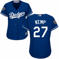 Womens Majestic Los Angeles Dodgers 27 Matt Kemp Authentic Royal Blue Alternate Cool Base 2018 World Series MLB Jersey 