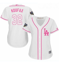 Womens Majestic Los Angeles Dodgers 32 Sandy Koufax Authentic White Fashion Cool Base 2018 World Series MLB Jersey