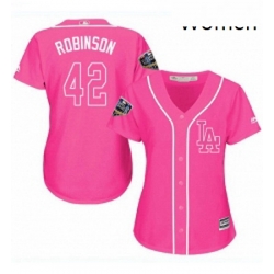 Womens Majestic Los Angeles Dodgers 42 Jackie Robinson Authentic Pink Fashion Cool Base 2018 World Series MLB Jersey