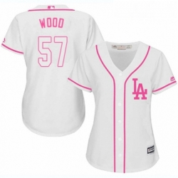 Womens Majestic Los Angeles Dodgers 57 Alex Wood Authentic White Fashion Cool Base MLB Jersey 