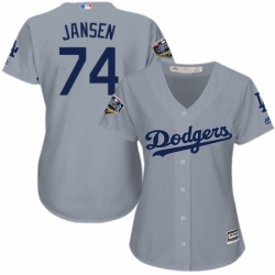 Womens Majestic Los Angeles Dodgers 74 Kenley Jansen Authentic Grey Road Cool Base 2018 World Series MLB Jersey