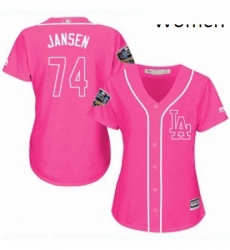 Womens Majestic Los Angeles Dodgers 74 Kenley Jansen Authentic Pink Fashion Cool Base 2018 World Series MLB Jersey