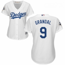 Womens Majestic Los Angeles Dodgers 9 Yasmani Grandal Replica White Home 2017 World Series Bound Cool Base MLB Jersey