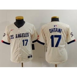 Youth Los Angeles Dodgers 17 Shohei Ohtani Cream Stitched Baseball Jersey 6