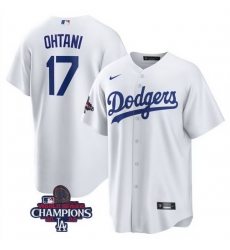 Youth Los Angeles Dodgers 17 Shohei Ohtani White 2024 World Series Champions Cool Base Stitched Baseball Jersey