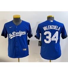 Youth Los Angeles Dodgers 34 Toro Valenzuela Royal 2024 World Series With Fernando Memorial Patch Alternate Limited Stitched Baseball Jersey  6