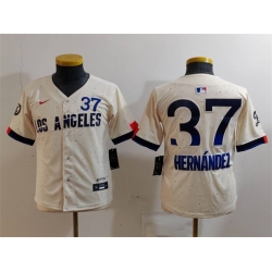 Youth Los Angeles Dodgers 37 Teoscar Hernandez Cream 2024 City Connect Limited Stitched Baseball Jersey