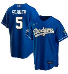 Youth Los Angeles Dodgers Corey Seager 5 Championship Gold Trim Blue Limited All Stitched Cool Base Jersey