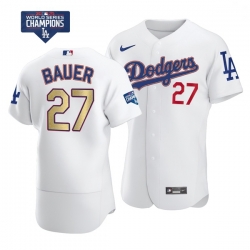 Youth Los Angeles Dodgers Trevor Bauer 27 Gold Program Designed Edition White Flex Base Stitched Jersey