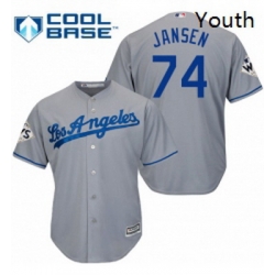 Youth Majestic Los Angeles Dodgers 74 Kenley Jansen Replica Grey Road 2017 World Series Bound Cool Base MLB Jersey