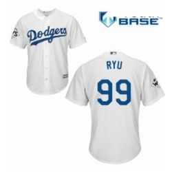 Youth Majestic Los Angeles Dodgers 99 Hyun Jin Ryu Authentic White Home 2017 World Series Bound Cool Base MLB Jersey