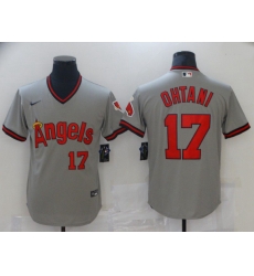 Men Los Angeles Angels 17 Ohtani Grey Game Throwback 2021 Nike MLB Jersey