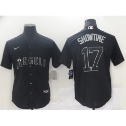 Men Men Los Angeles Angels 17 Ohtani Black nickname 2021 Nike MLB Jersey