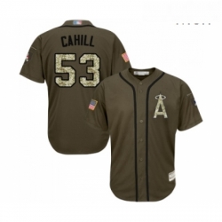 Mens Los Angeles Angels of Anaheim 53 Trevor Cahill Authentic Green Salute to Service Baseball Jersey 