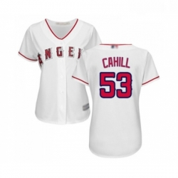 Womens Los Angeles Angels of Anaheim 53 Trevor Cahill Replica White Home Cool Base Baseball Jersey 