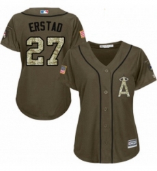 Womens Majestic Los Angeles Angels of Anaheim 27 Darin Erstad Replica Green Salute to Service MLB Jersey 