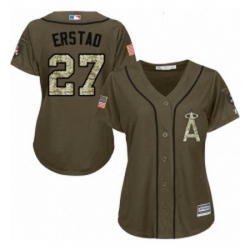 Womens Majestic Los Angeles Angels of Anaheim 27 Darin Erstad Replica Green Salute to Service MLB Jersey 