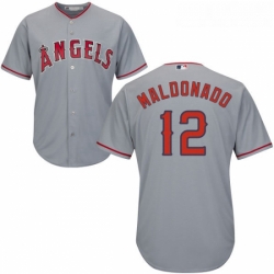 Youth Majestic Los Angeles Angels of Anaheim 12 Martin Maldonado Authentic Grey Road Cool Base MLB Jersey