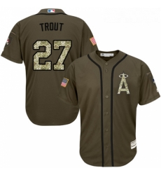 Youth Majestic Los Angeles Angels of Anaheim 27 Mike Trout Replica Green Salute to Service MLB Jersey