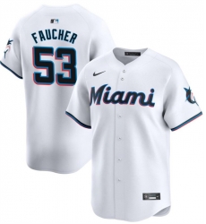 Men Miami Marlins 53 Calvin Faucher White Home Limited Stitched Baseball Jersey