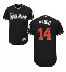 Mens Majestic Miami Marlins 14 Martin Prado Black Alternate Flex Base Authentic Collection MLB Jersey