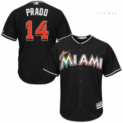 Mens Majestic Miami Marlins 14 Martin Prado Replica Black Alternate 2 Cool Base MLB Jersey